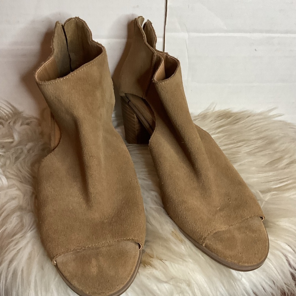 Lucky Brand Tan Open-Toe zip Heeled Booties NWD - Picture 4 of 14